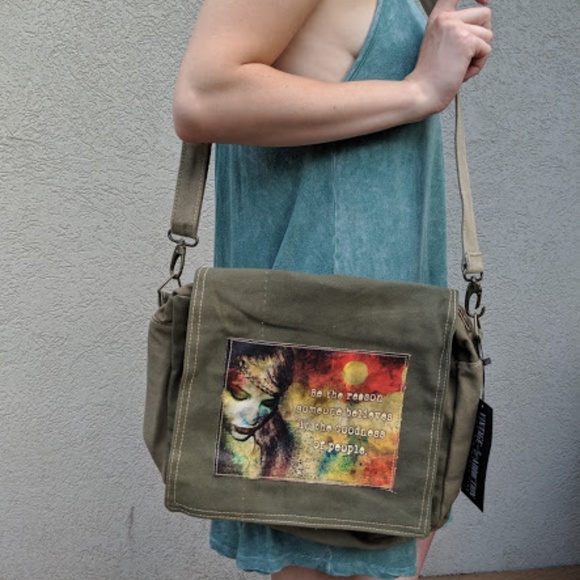 Vintage Addiction Bags Vintage Recycled Military Tent Crossbody Bag